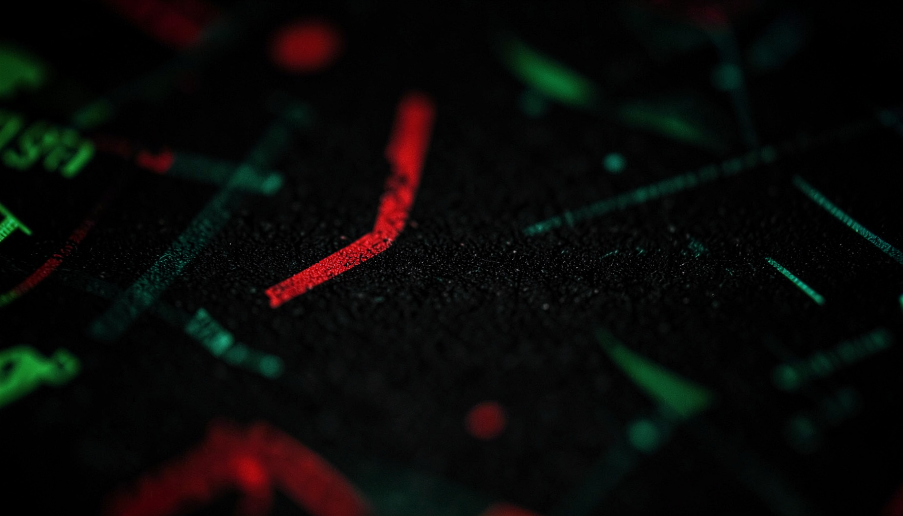 Dark abstract texture with subtle green and teal geometric patterns on a near-black background, evoking a digital mobile interface mood.
